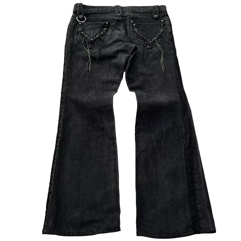 Cross print bootcut denim